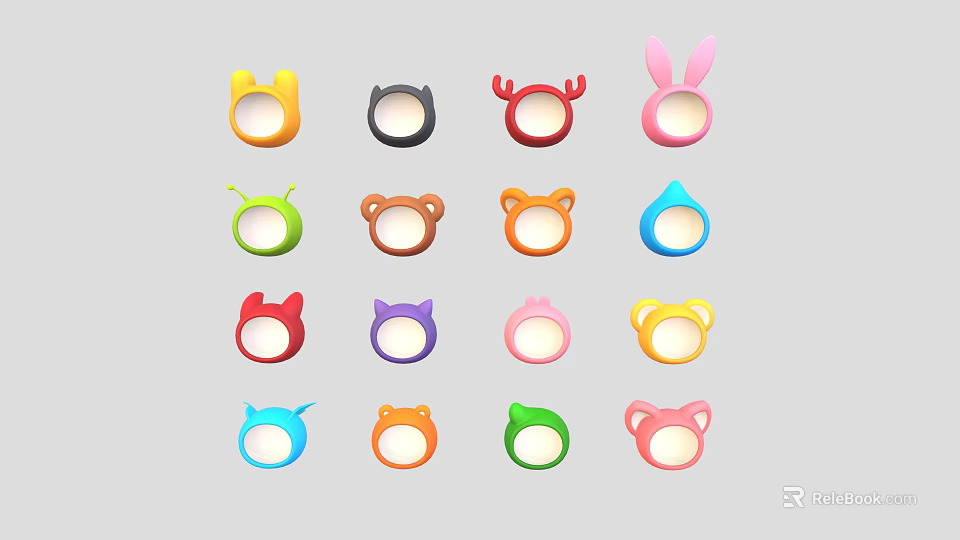 Cute Various Animal Shaped Kids Hats With Colorful Designs For Children 3d model 