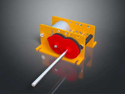 Modern Yellow Lighting Fixture Combination With Red Gear And Silver Handle On Black Background 3d model