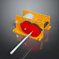 Modern Yellow Lighting Fixture Combination With Red Gear And Silver Handle On Black Background