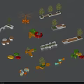 Colorful Landscape Seats With Various Creative Designs Trees And Decorative Elements 3d model