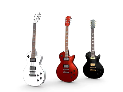 Three Electric Guitars In White Red Black Colors Musical Instruments Design 3d model
