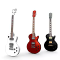 Three Electric Guitars In White Red Black Colors Musical Instruments Design
