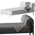 Modern Sofa Bench With Light And Dark Gray Upholstery And Plaid Blanket
