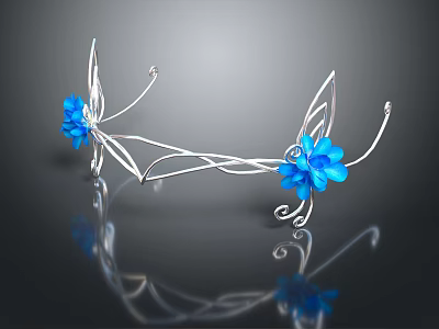 Elegant Silver Tiara With Blue Floral Accents And Delicate Wire Frame 3d model