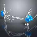 Elegant Silver Tiara With Blue Floral Accents And Delicate Wire Frame