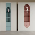 Blue White And Pink Wardrobe With Curved Open Shelves Rabbit Figurine Small Decorations And Drawers