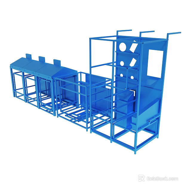 Blue Industrial Metal Frame Structure With Platforms Railings And Mechanical Components 3d model