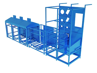 Blue Industrial Metal Frame Structure With Platforms Railings And Mechanical Components 3d model
