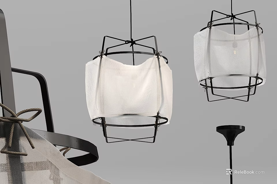 Modern Wire Frame Chandeliers With White Fabric Shades For Interior Decor 3d model 