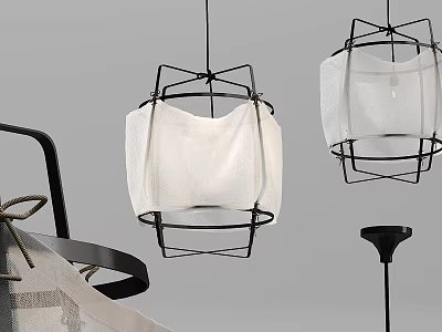 Modern Wire Frame Chandeliers With White Fabric Shades For Interior Decor 3d model