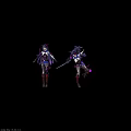 Tech Exhibition Hall Showcasing Futuristic Character Model with Purple Long Hair Spiked Headdress and Weapon
