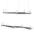 Modern Linear Pendant Light Design With Black Frame And White Cylindrical Shades