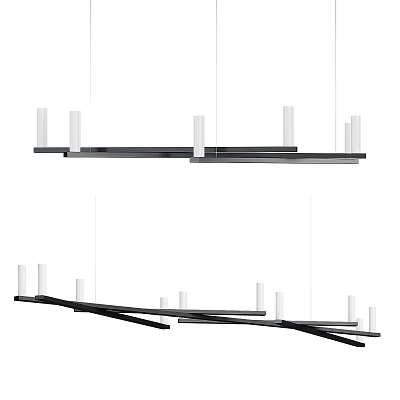 Modern Linear Pendant Light Design With Black Frame And White Cylindrical Shades 3d model