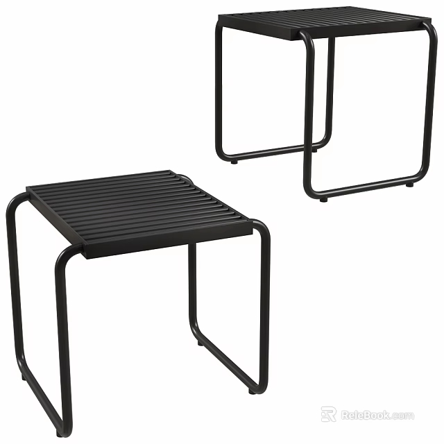 Two Modern Black Metal Stools With Striped Seat And Sturdy Frame 3d model