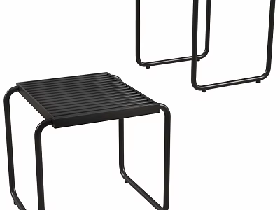 Two Modern Black Metal Stools With Striped Seat And Sturdy Frame 3d model