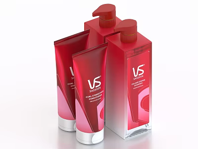 VS Brand Red Hair Care Products With Tube And Bottle Packaging For Daily Use 3d model