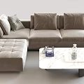 Light Gray Sectional Sofa with Ottoman Decorative Pillows and Marble Coffee Table 3d model