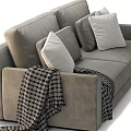 Modern Gray Two Seater Sofa With Soft Pillows And Knitted Blanket 3d model
