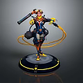 Futuristic Game Movie Character In Armored Suit Holding Weapon With Yellow Cables And Circular Base