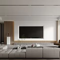 Modern Living Room Interior Design With Large TV White Sofa And Wooden Accents