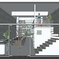 Public Office Space With Brick Walls Glass Doors Conference Table Staircase And Neon Sign Plants