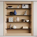 Minimalist Wooden Shelf Decorative Ornament Combination with Vases Sculptures Bowls and Books