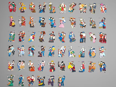 Multiple Cartoon Characters With Various Poses Colorful Costumes And Diverse Styles 3d model