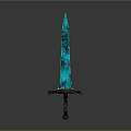 Blue Textured Sword With Metallic Hilt And Decorative Art Design Isolated On Dark Background