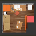 Cartoon Scene Interior With Sofa Table Red Stairs Paintings And Cabinets