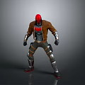 3D Action Character Model With Red Helmet Brown Jacket Gray Pants And Metal Leg Guards