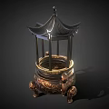 Antique Copper Decorative Ornament Combination With Pagoda Top Lion Handles And Carved Patterns