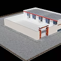 Traditional Single Story House With Gray Roof White Walls And Red Door Courtyard Design