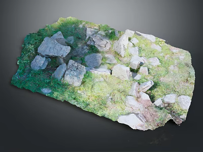 Wood And Stone Materials In Natural Outdoor Landscape With Green Grass 3d model