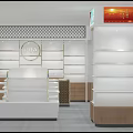 Modern Elegant Store Interior With Arched Displays White Shelves And Seating
