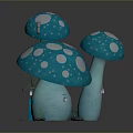 Cute Blue Mushroom House With White Spots Windows Door And Grass Pathway