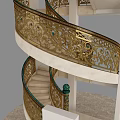 Luxurious Classical Staircase With Golden Carved Railing And Green Gemstone Decorations