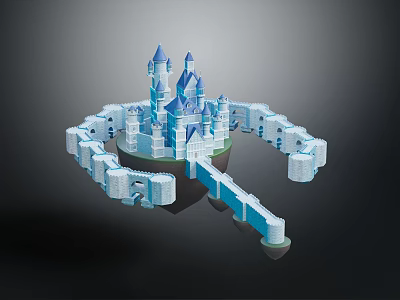 Enchanting Floating Island Castle With Blue Spires And Encircling Walls 3d model