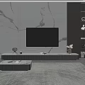 Modern TV Stand Design With Marble Backdrop And Open Shelves In Living Room