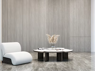 Comfortable Modern Single Sofa In Living Room With Round Coffee Table And Marble Floor 3d model