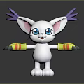 Cute White Cartoon Game Character With Big Purple Ears Blue Eyes And Striped Arms
