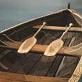 Vintage Wooden Boat With Two Wooden Oars And Natural Wood Structure