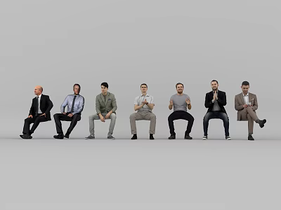 Sitting man business attire many people 3d model