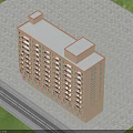Multi Story Residential Building with Windows Balconies Near Green Grass Road Light Exterior Flat Roof