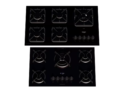 Black Gas Cooktops With Multiple Burners And Control Knobs For Kitchen Appliances 3d model