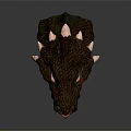 Realistic Dragon Head Sculpture With Open Mouth Red Tongue Yellow Eyes And White Spikes