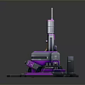 Futuristic Purple And Gray Metallic Mechanical Structure With Tower Platform Gear Like Elements