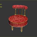 Pink Accent Chair with White Floral Pattern Yellow Trim Round Seat and Wooden Legs
