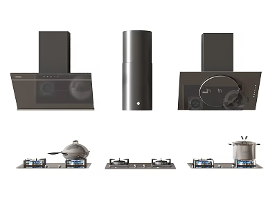 Modern Kitchen Appliances With Black Range Hoods And Gas Stoves 3d model