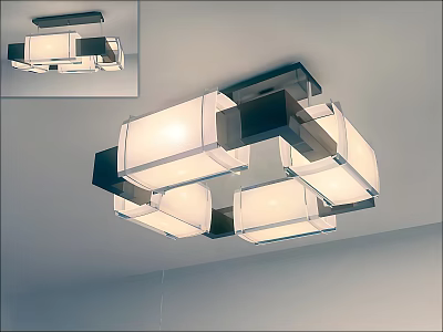 Modern Contemporary Ceiling Light Fixture With Square Glass Shades And Metal Frame Design 3d model