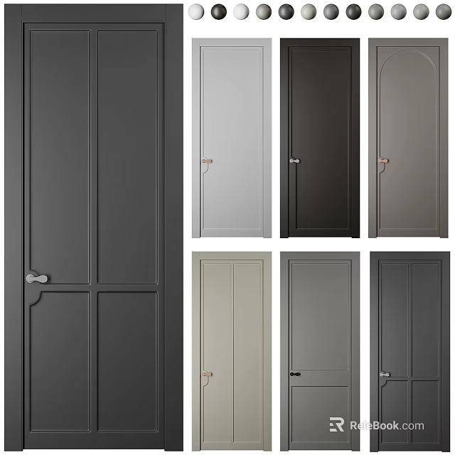 Modern Hinged Doors In Various Colors And Different Panel Designs For Home Interior 3d model 